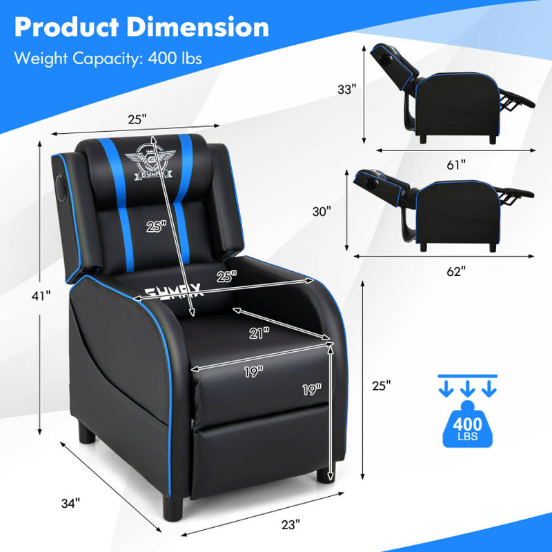 PU Leather Massage Gaming Recliner Chair with Side Pockets – Ergonomic Comfort for Gamers &amp; Relaxation Seekers