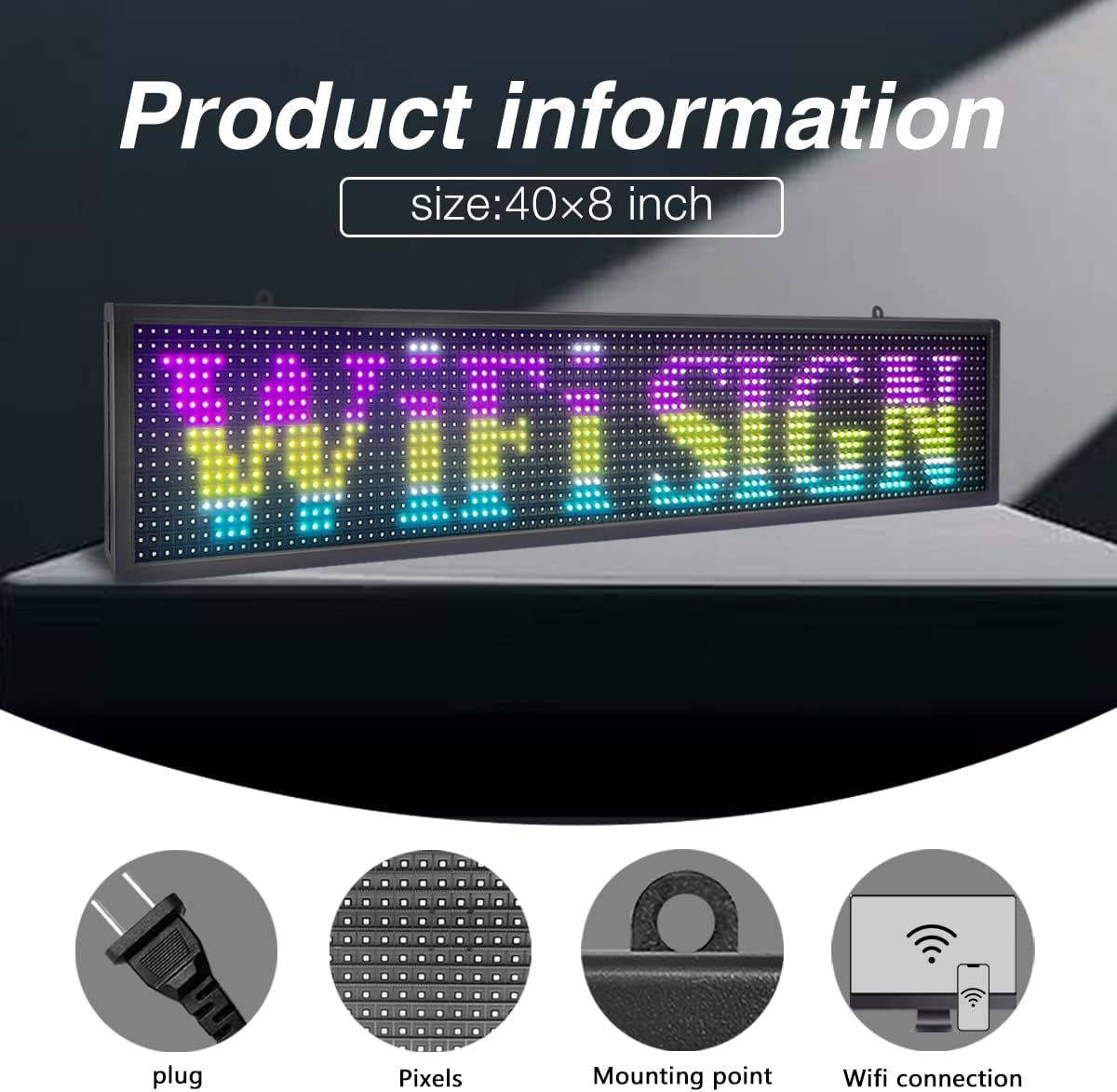 P10 Outdoor WiFi LED Display Sign – 40&quot; x 8&quot; Waterproof Digital Advertising Board