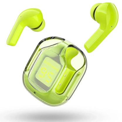 CrystalBeats BT30: Transparent TWS Bluetooth 5.3 Earbuds with Digital Display &amp; Noise Canceling