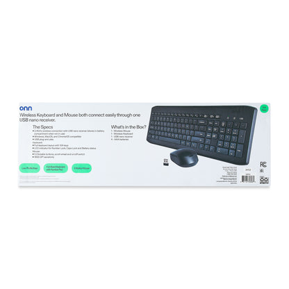 Wireless Keyboard &amp; Mouse Combo – 104 Keys, USB Nano Receiver, Greystone
