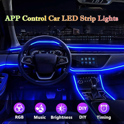 Interior Car LED Strip Lights – 6-in-1 RGB Ambient Lighting Kit with 315&quot; Fiber Optic, Bluetooth APP Control &amp; Music Sync