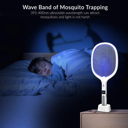 2-in-1 Electric Fly Swatter &amp; Mosquito Trap Lamp – USB Rechargeable Insect Zapper Racket with LED Light for Indoor &amp; Outdoor Use
