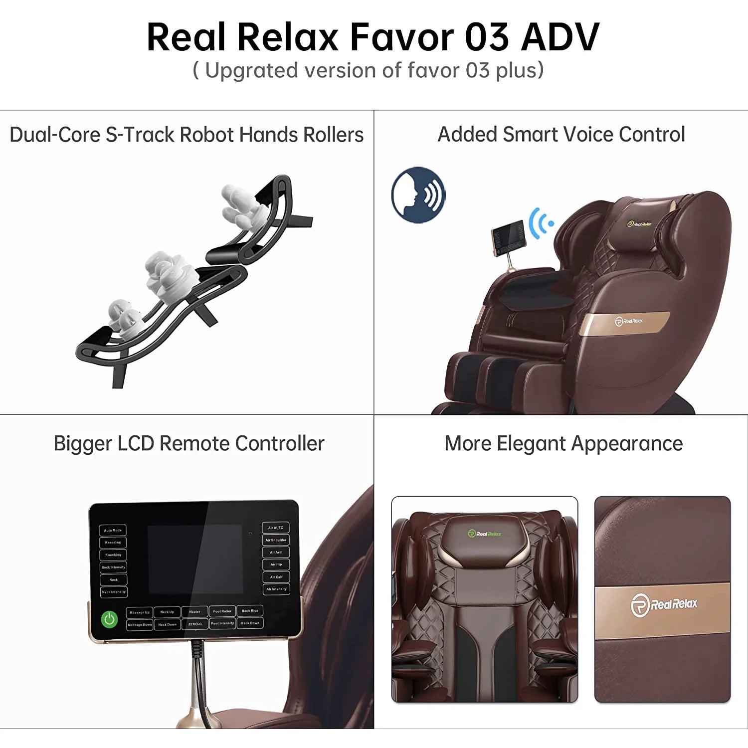 S Track Massage Chair — Full Body Zero Gravity Shiatsu Recliner with Smart Voice Controller, Brown
