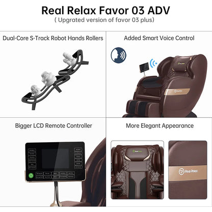 S Track Massage Chair — Full Body Zero Gravity Shiatsu Recliner with Smart Voice Controller, Brown