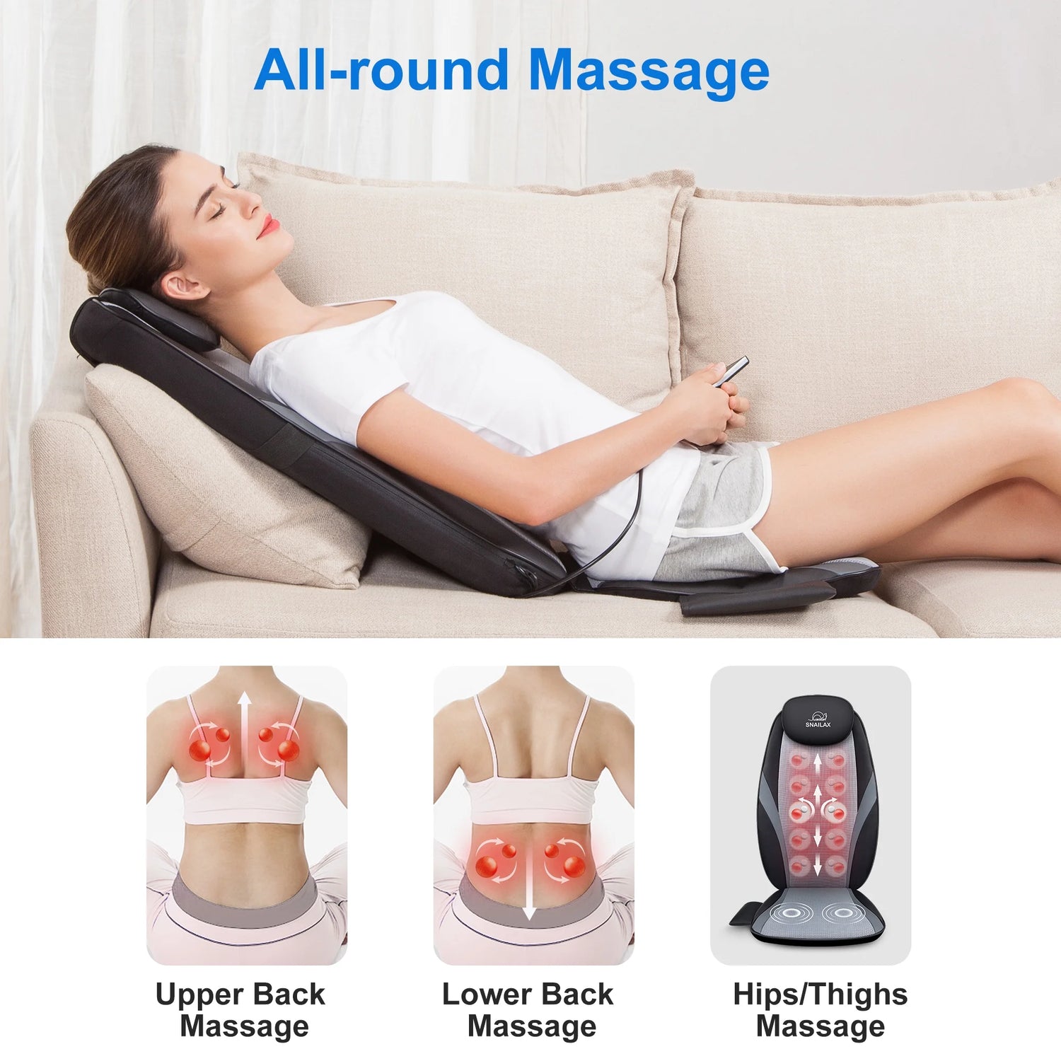 Back Massager with Heat – Electric Deep Tissue Kneading Massage Chair Pad, Relaxation Gift for Home &amp; Office