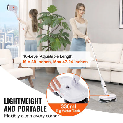 VEVOR Cordless Electric Spin Mop – Battery-Powered Floor Cleaner with Water Tank, LED Headlight, Dual Mop Heads &amp; Microfiber Pads for Hardwood, Tile, and Laminate