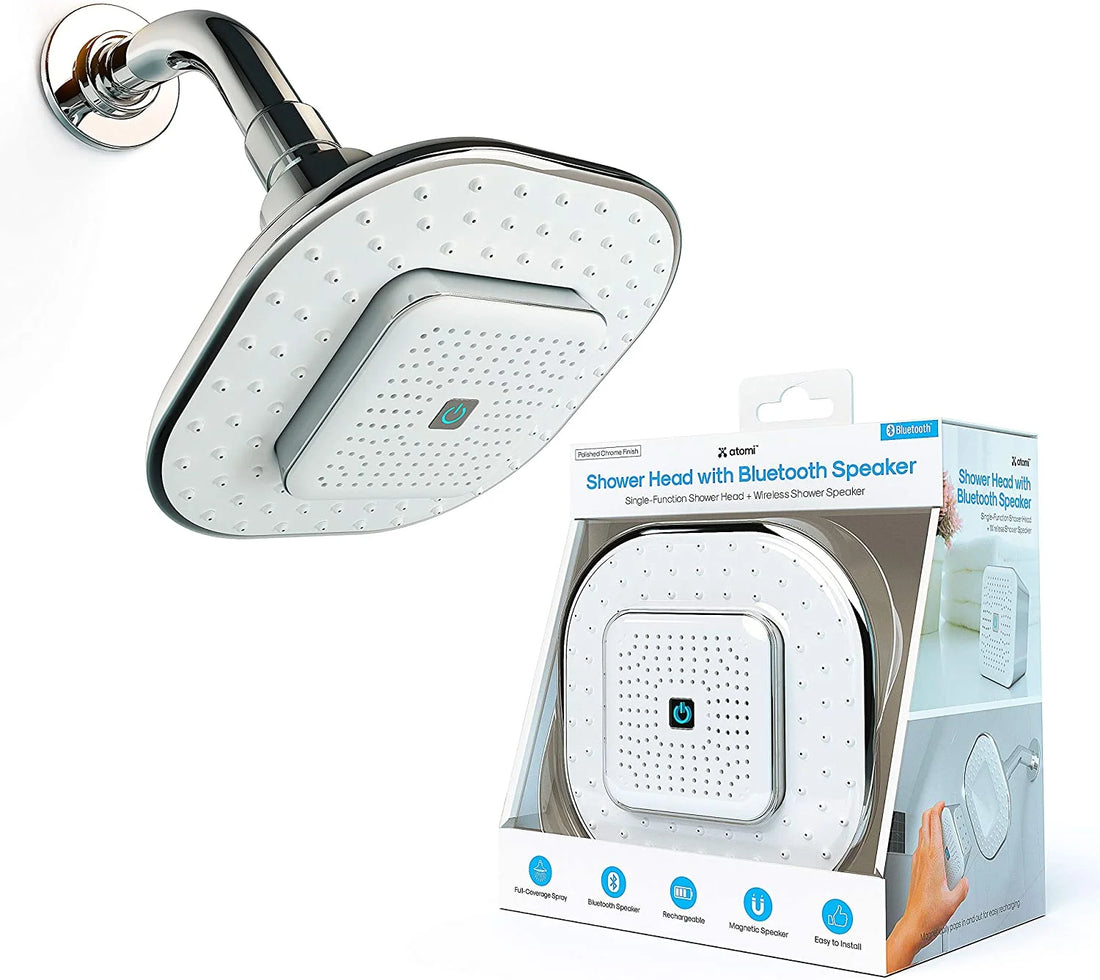 🚿 4.9” White Showerhead with Removable Magnetic Bluetooth Speaker – Model AT1490