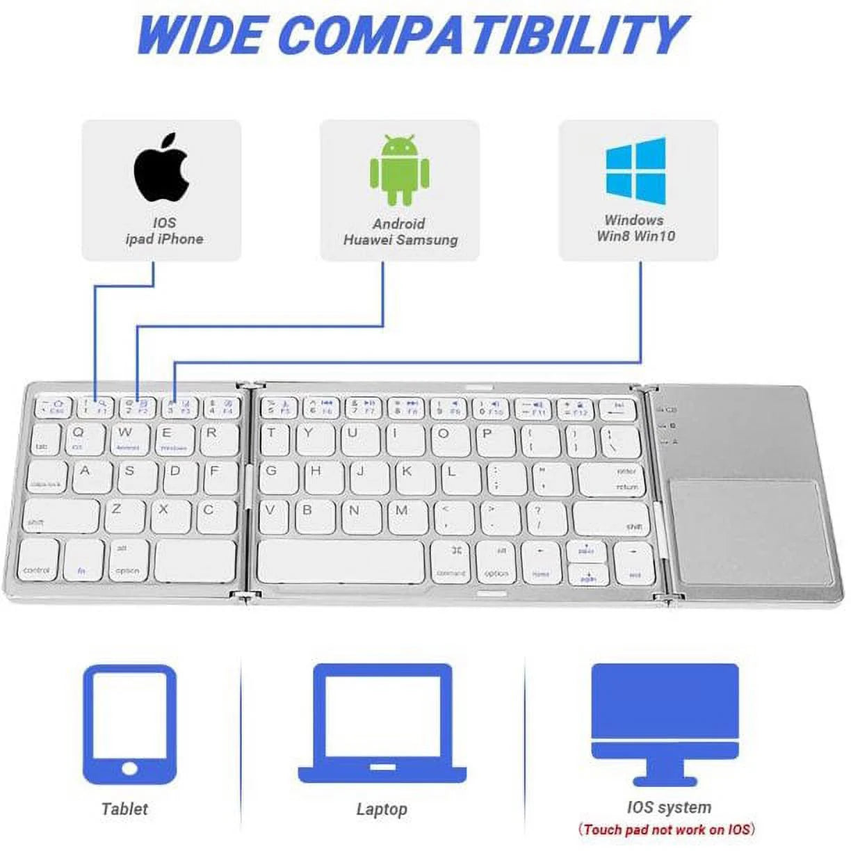 Portable Wireless Keyboard with Touchpad – Compact Bluetooth Keyboard for Tablets, Laptops &amp; Smart TVs (Gray)