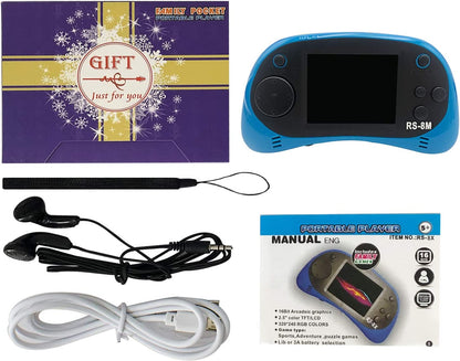 16-Bit Kids Handheld Game Console – 220 Built-In HD Games, 2.5" Portable Player with Headphones (Blue) | Travel Electronic Toy for Ages 3–10