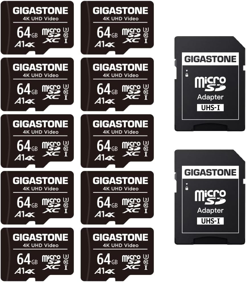 64GB Micro SD Card 10-Pack – UHS-I U3 A1 Class 10, 90MB/s, 4K UHD for Security Cams, Drones, Action &amp; Surveillance Cameras