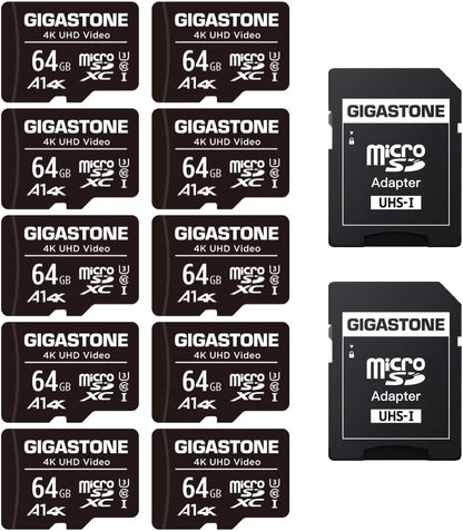 64GB Micro SD Card 10-Pack – UHS-I U3 A1 Class 10, 90MB/s, 4K UHD for Security Cams, Drones, Action &amp; Surveillance Cameras