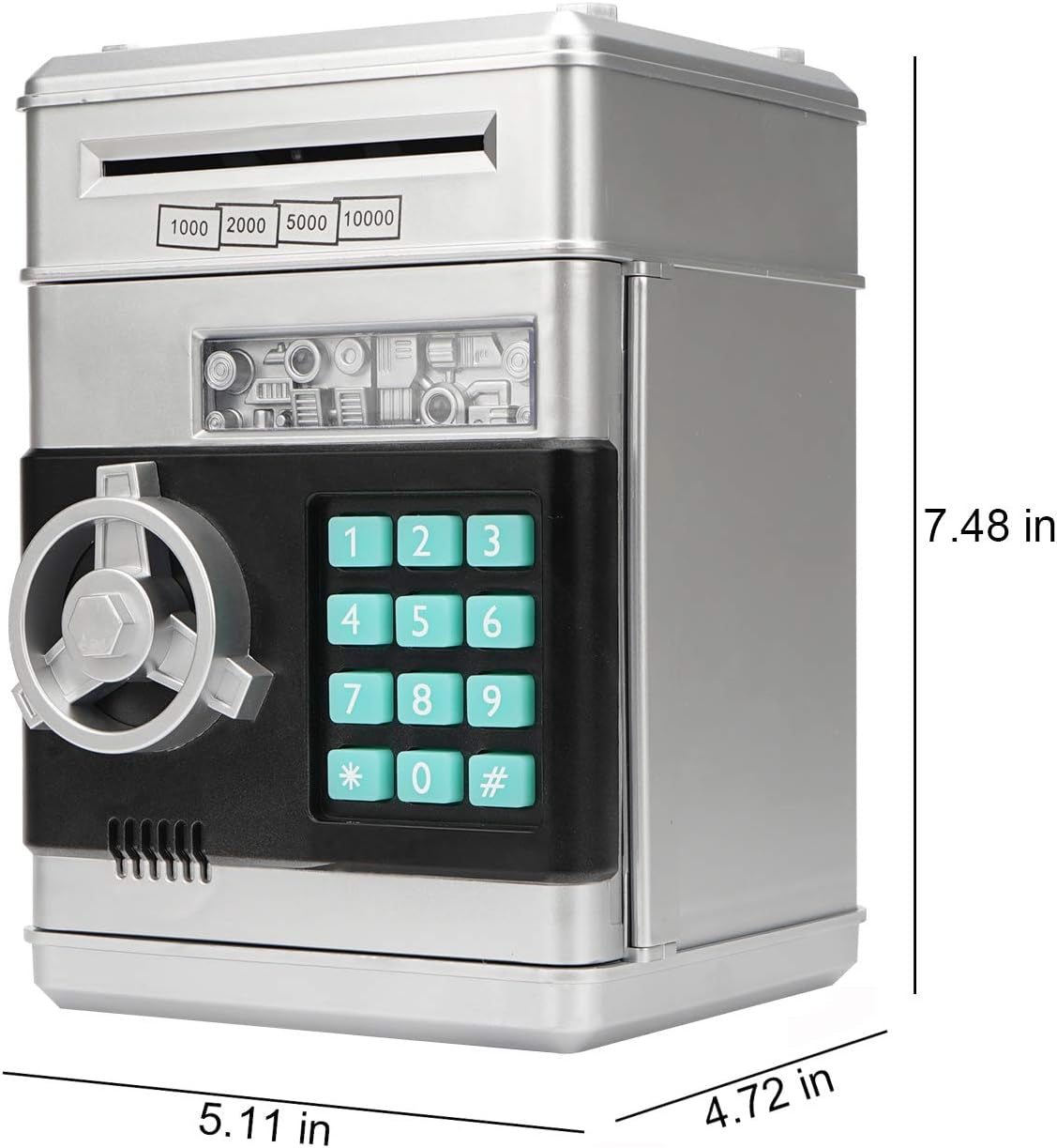 Electronic Piggy Bank – Mini ATM Password Money Bank for Kids, Cash &amp; Coin Saving Box, Cartoon Safe Toy (Silvery)