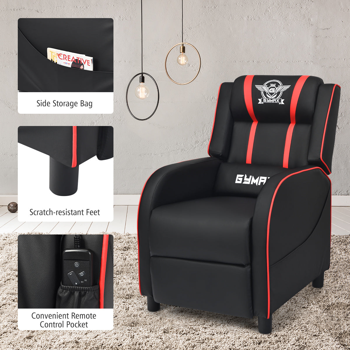 Massage Gaming Recliner Chair with Side Pockets – Ergonomic Comfort for Gamers &amp; Relaxation
