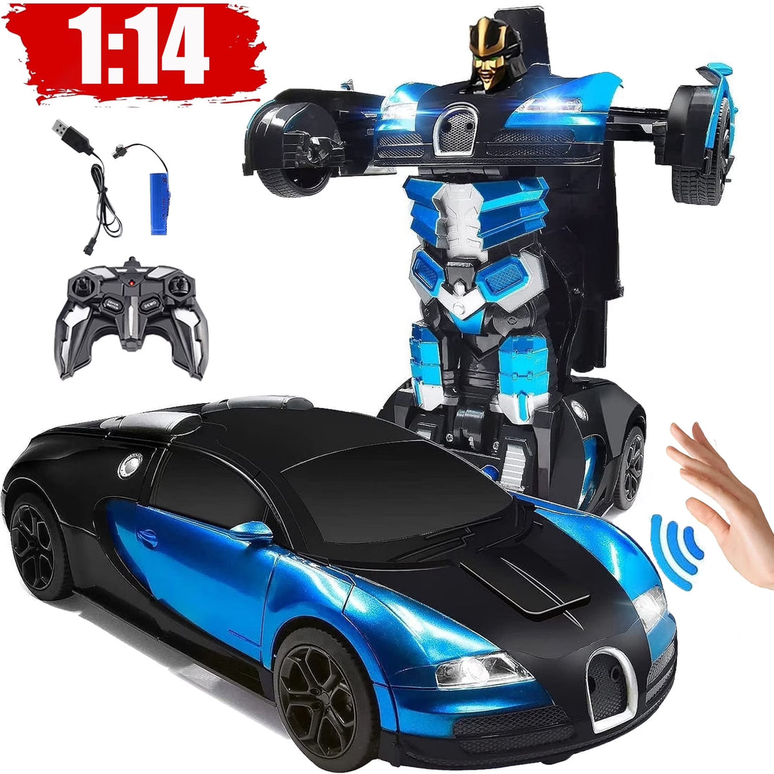 Remote Control Transforming Car Robot Toy – 2.4GHz RC Racing Car, Gesture Sensing, One-Key Transformation, 360° Spins for Kids