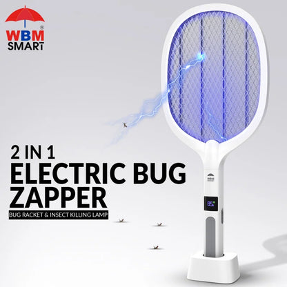 2-in-1 Electric Fly Swatter &amp; Mosquito Trap Lamp – USB Rechargeable Insect Zapper Racket with LED Light for Indoor &amp; Outdoor Use