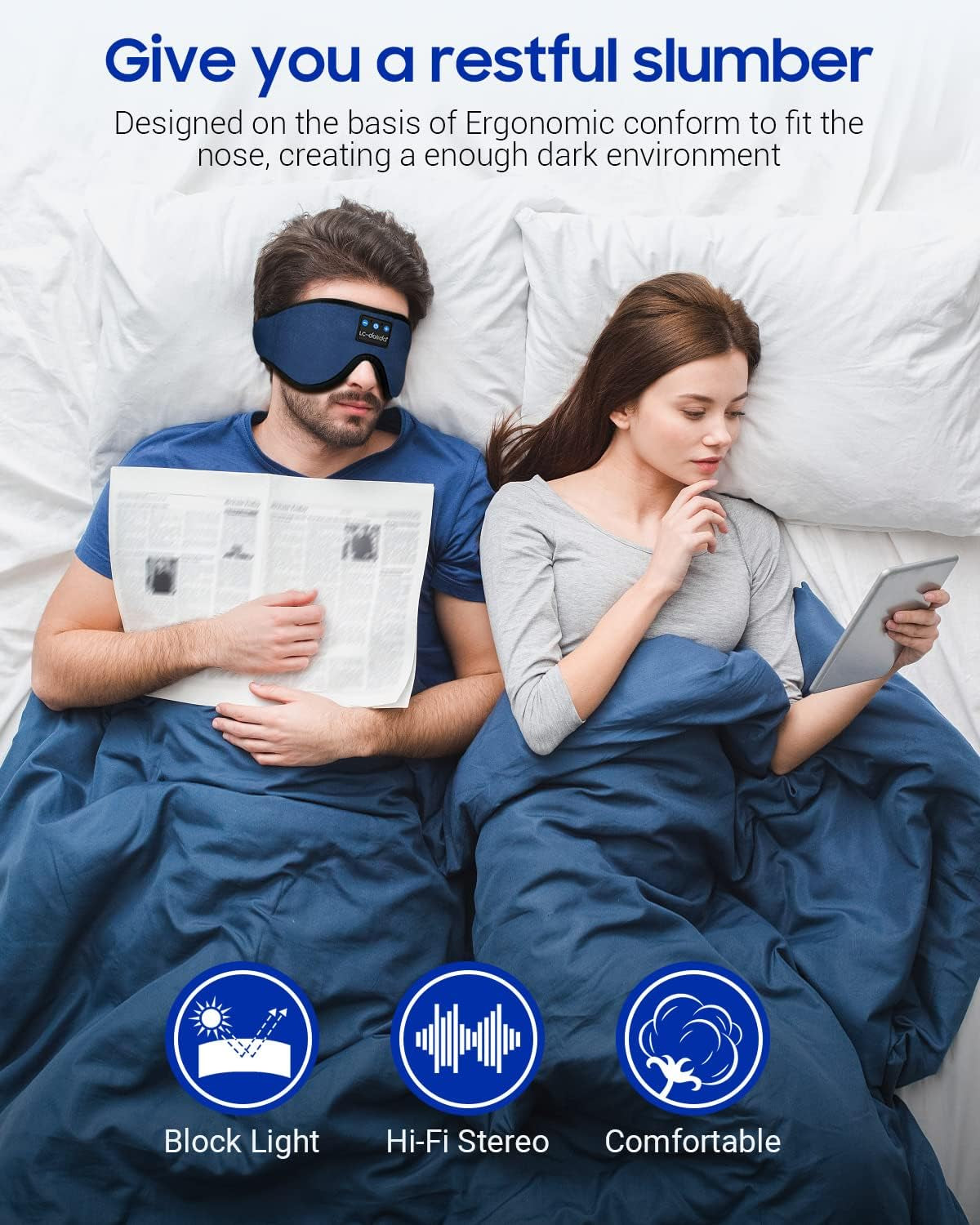 Sleeping Headphones Eye Mask with Bluetooth Wireless Music – 3D Contoured Sleep Mask for Side Sleepers