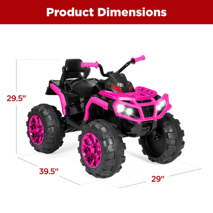 🚙 12V Kids Ride-On ATV Quad with Bluetooth, LED Lights, Treaded Tires &amp; Radio – Hot Pink