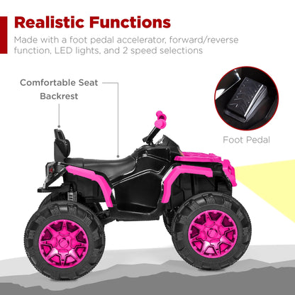 🚙 12V Kids Ride-On ATV Quad with Bluetooth, LED Lights, Treaded Tires &amp; Radio – Hot Pink