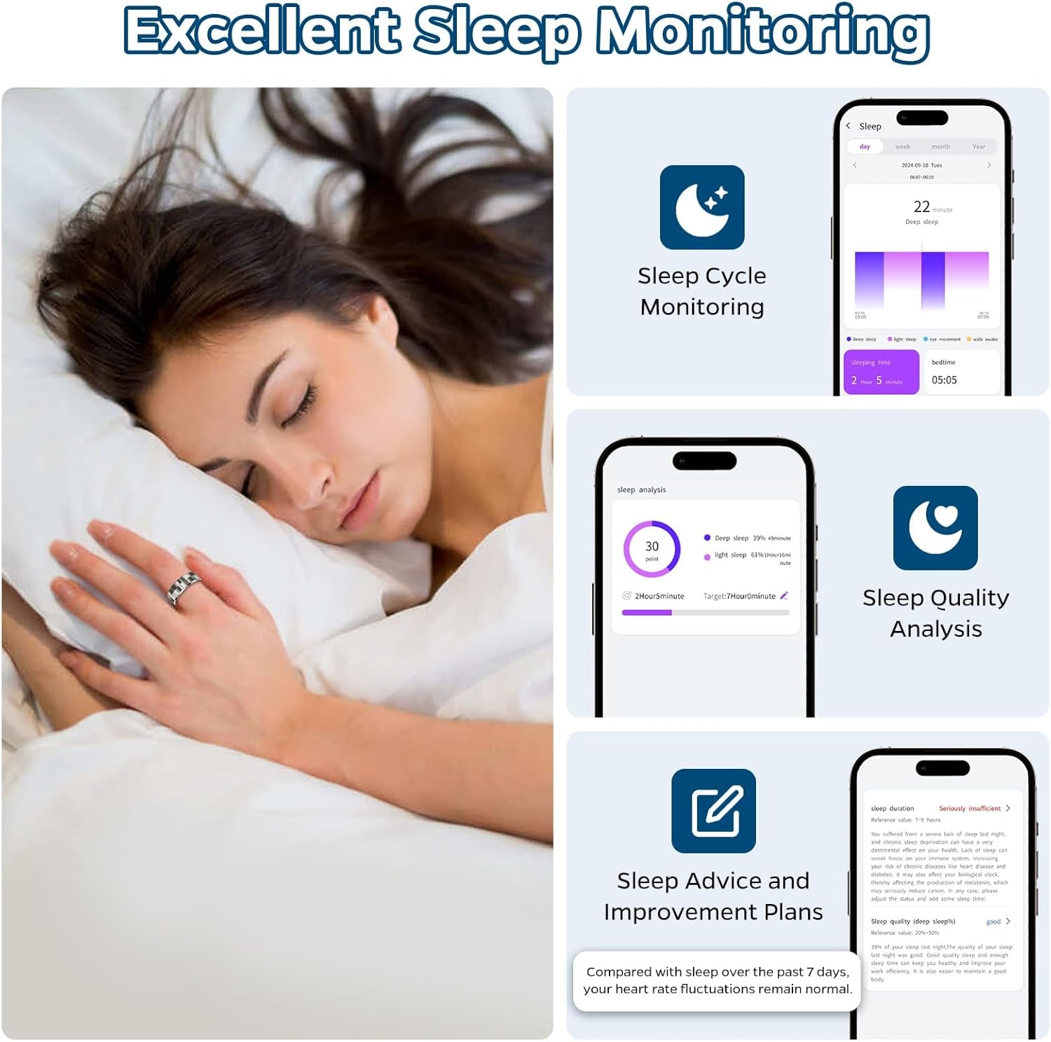 Smart Ring Health Tracker – Sleep &amp; Heart Rate Monitor, Waterproof Fitness Ring with Air Gestures, Up to 7-Day Battery, Compatible with iOS &amp; Android (Stylish Silver 