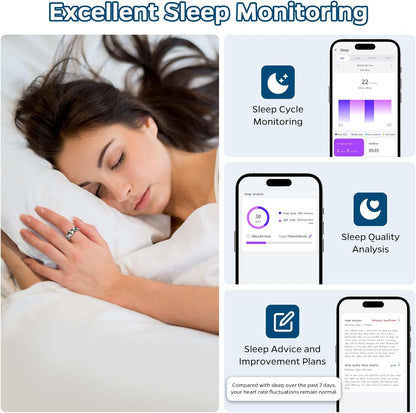Smart Ring Health Tracker – Sleep &amp; Heart Rate Monitor, Waterproof Fitness Ring with Air Gestures, Up to 7-Day Battery, Compatible with iOS &amp; Android (Stylish Silver 