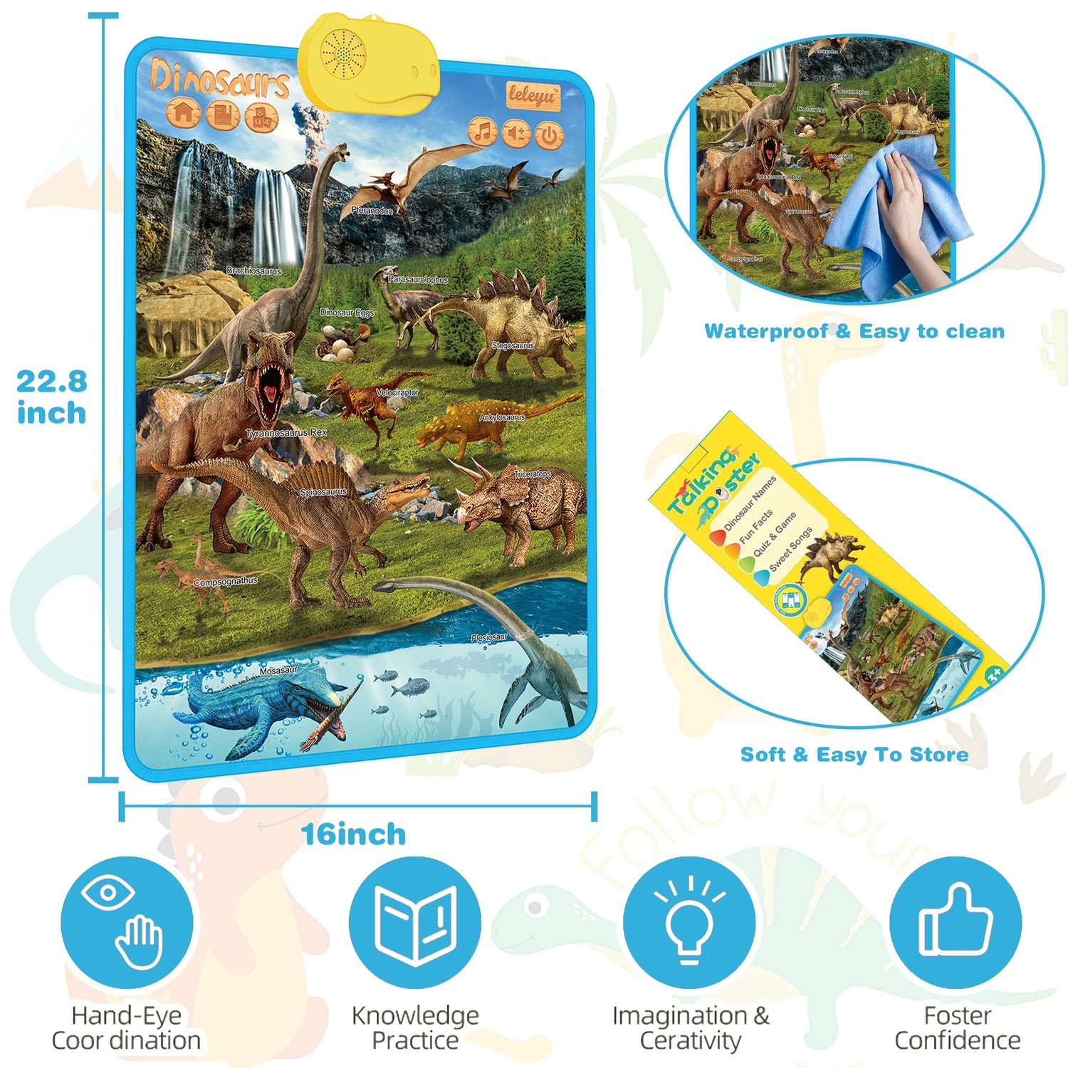 Upgraded Dinosaur Electronic Learning Chart – Interactive Educational Toy for Kids, Early Learning, Letters, Numbers &amp; Fun Facts