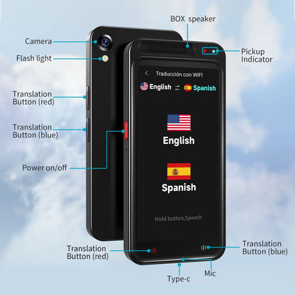 Language Translator Device – Two-Way Smart Voice &amp; Photo Translator, Real-Time Online/Offline Translation for Travel, Business &amp; Learning (Black)