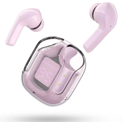 CrystalBeats BT30: Transparent TWS Bluetooth 5.3 Earbuds with Digital Display &amp; Noise Canceling