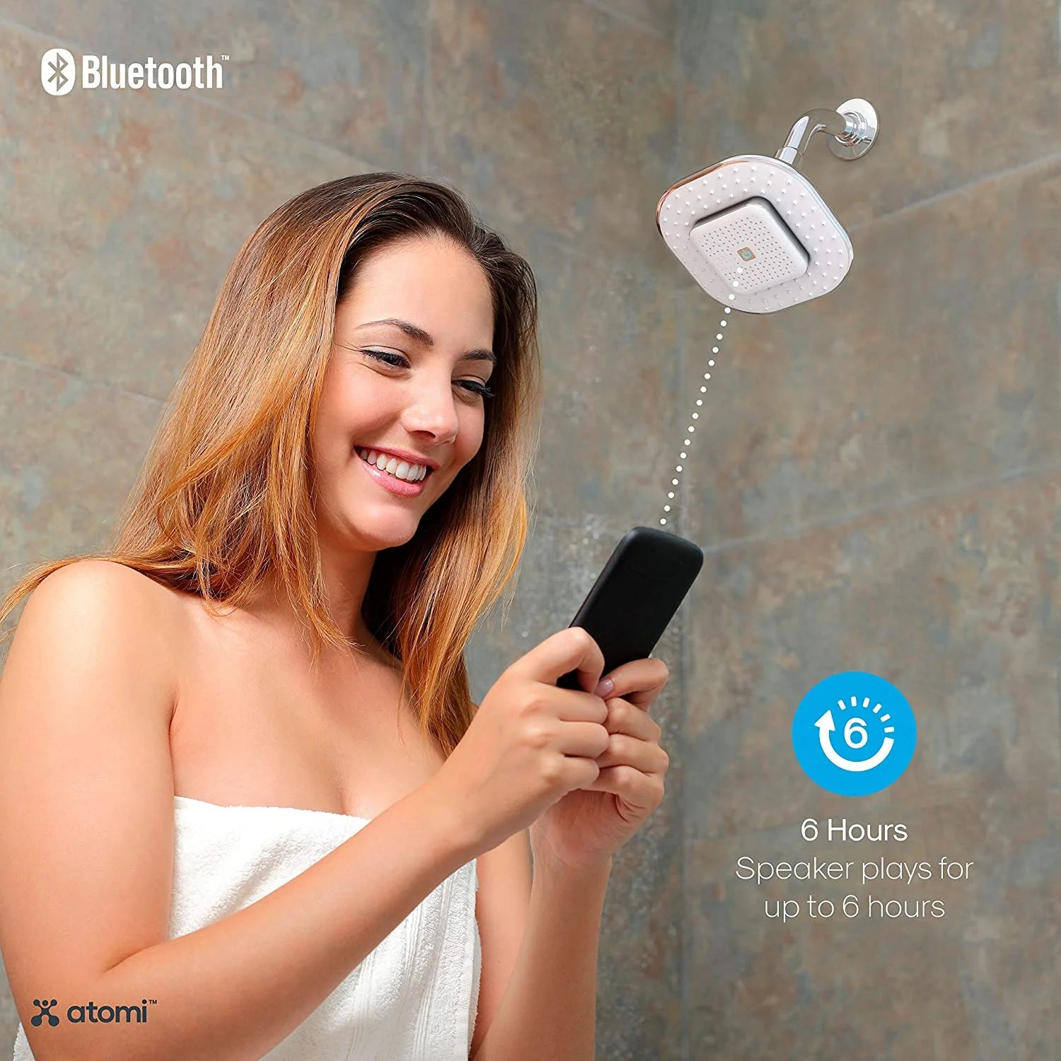 🚿 4.9” White Showerhead with Removable Magnetic Bluetooth Speaker – Model AT1490