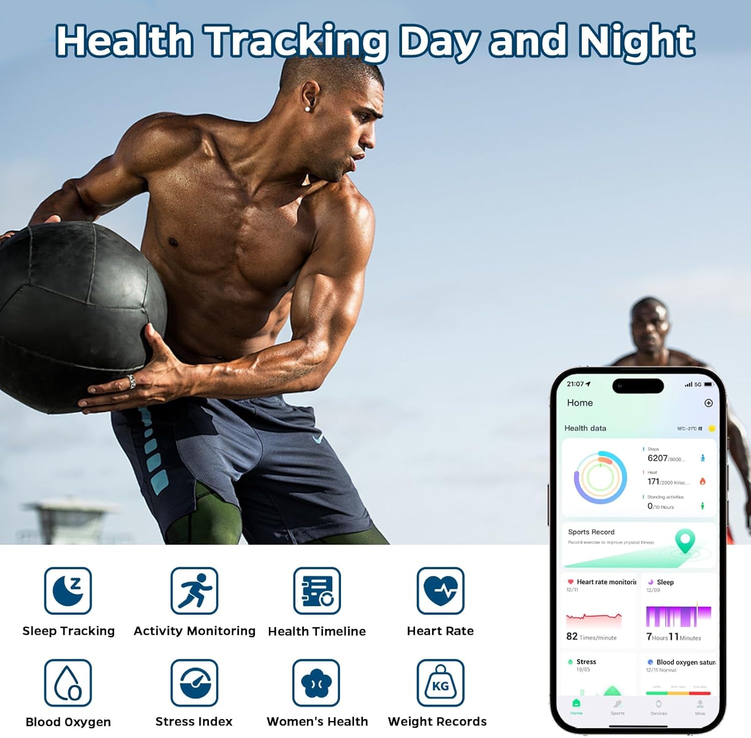 Smart Ring Health Tracker – Sleep &amp; Heart Rate Monitor, Waterproof Fitness Ring with Air Gestures, Up to 7-Day Battery, Compatible with iOS &amp; Android (Stylish Silver 