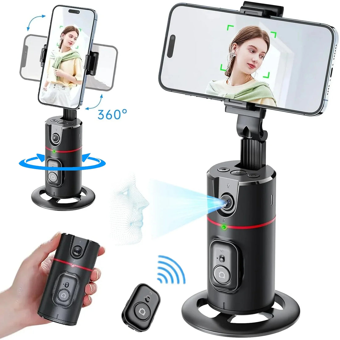 Auto Face Tracking Phone Holder Tripod – 360° Smart Face &amp; Body Tracking Stand for TikTok, Vlog, Live Streaming &amp; YouTube Videos