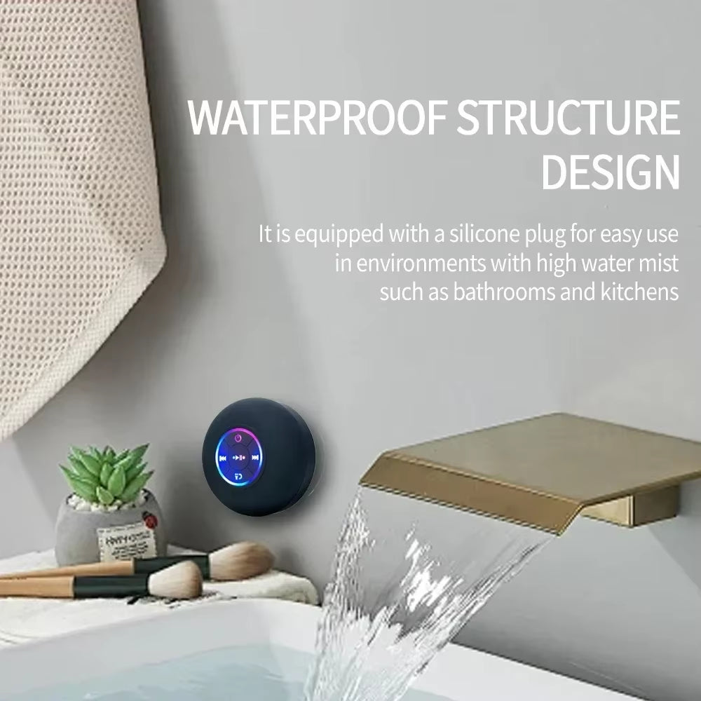 AquaBeat Mini: Waterproof LED Bluetooth Speaker with Powerful Sound &amp; Suction Cup Mount