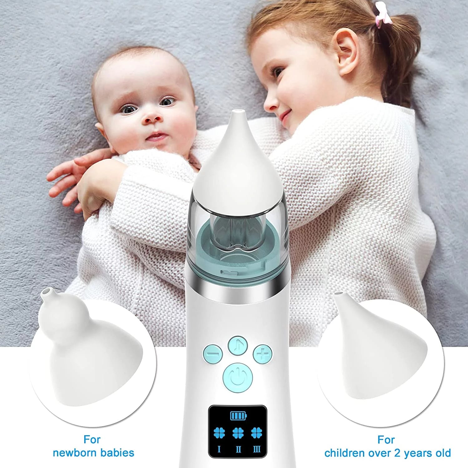 Electric Baby Nasal Aspirator with Music – Automatic Infant Nose Cleaner with 4 Replacement Nozzles, 3 Adjustable Suction Levels &amp; USB Rechargeable