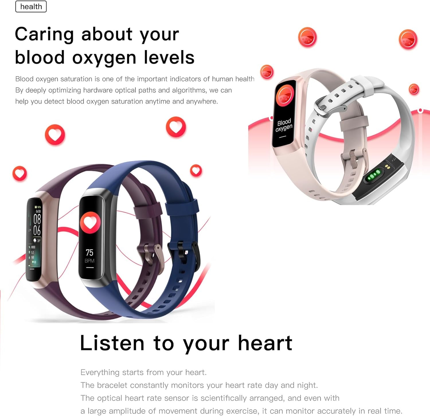 Keep Health Fitness Tracker for Women &amp; Men  AMOLED Display | Blood Pressure Monitor | Step &amp; Calorie Tracker | IP68 Waterproof | Compatible with Android &amp; iOS