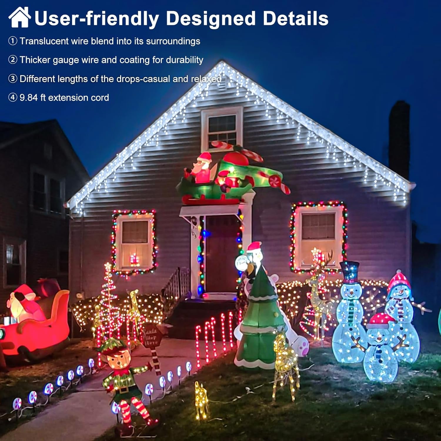 66Ft 640 LED White Icicle Christmas Lights – Waterproof Outdoor/Indoor Holiday Lights with 8 Modes &amp; Timer – Plug-In Connectable for House, Roof, Yard, Eaves &amp; Party Decor