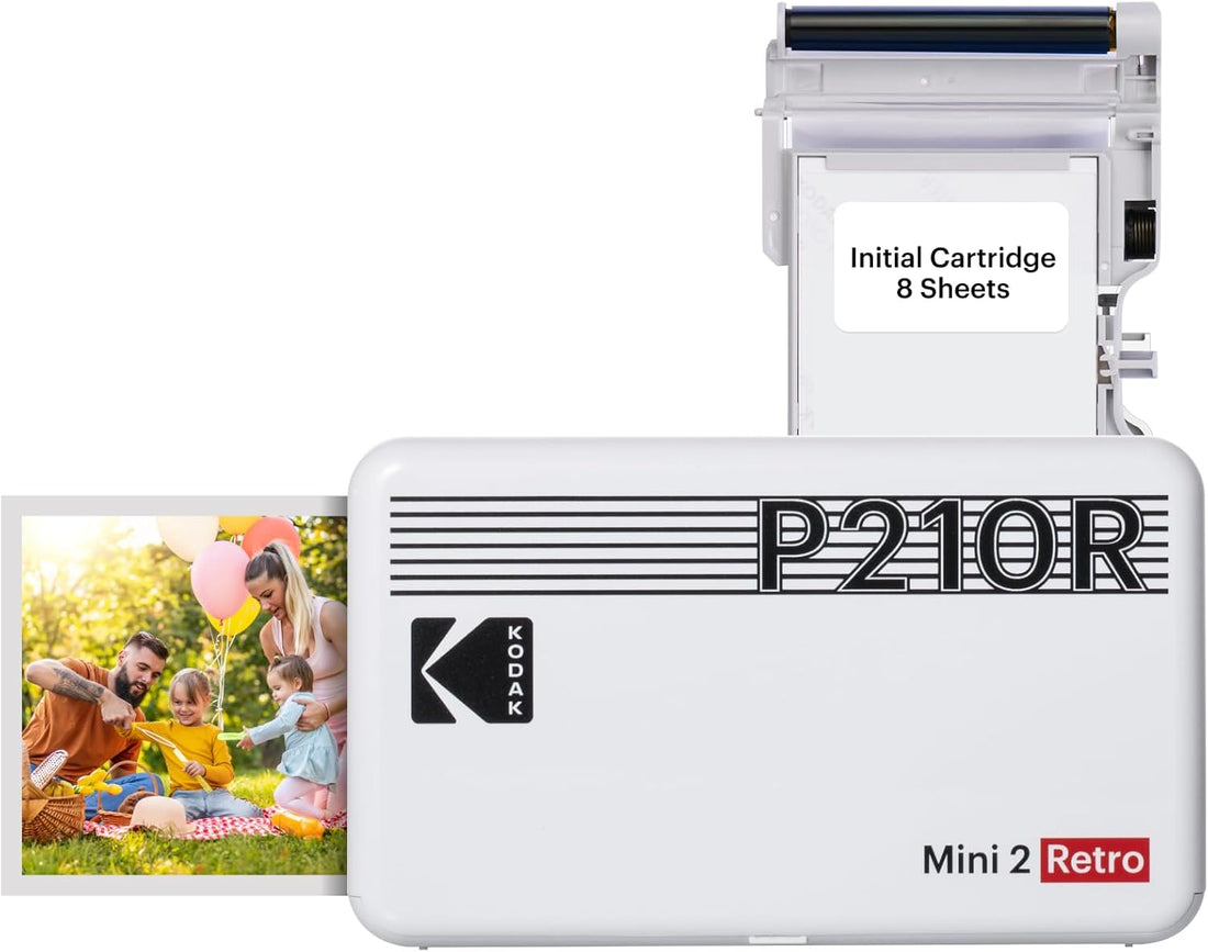 Mini 2 Retro 4PASS Portable Photo Printer – 2.1x3.4&quot; Instant Prints, Includes 8 Sheets, Compact &amp; Wireless (White)
