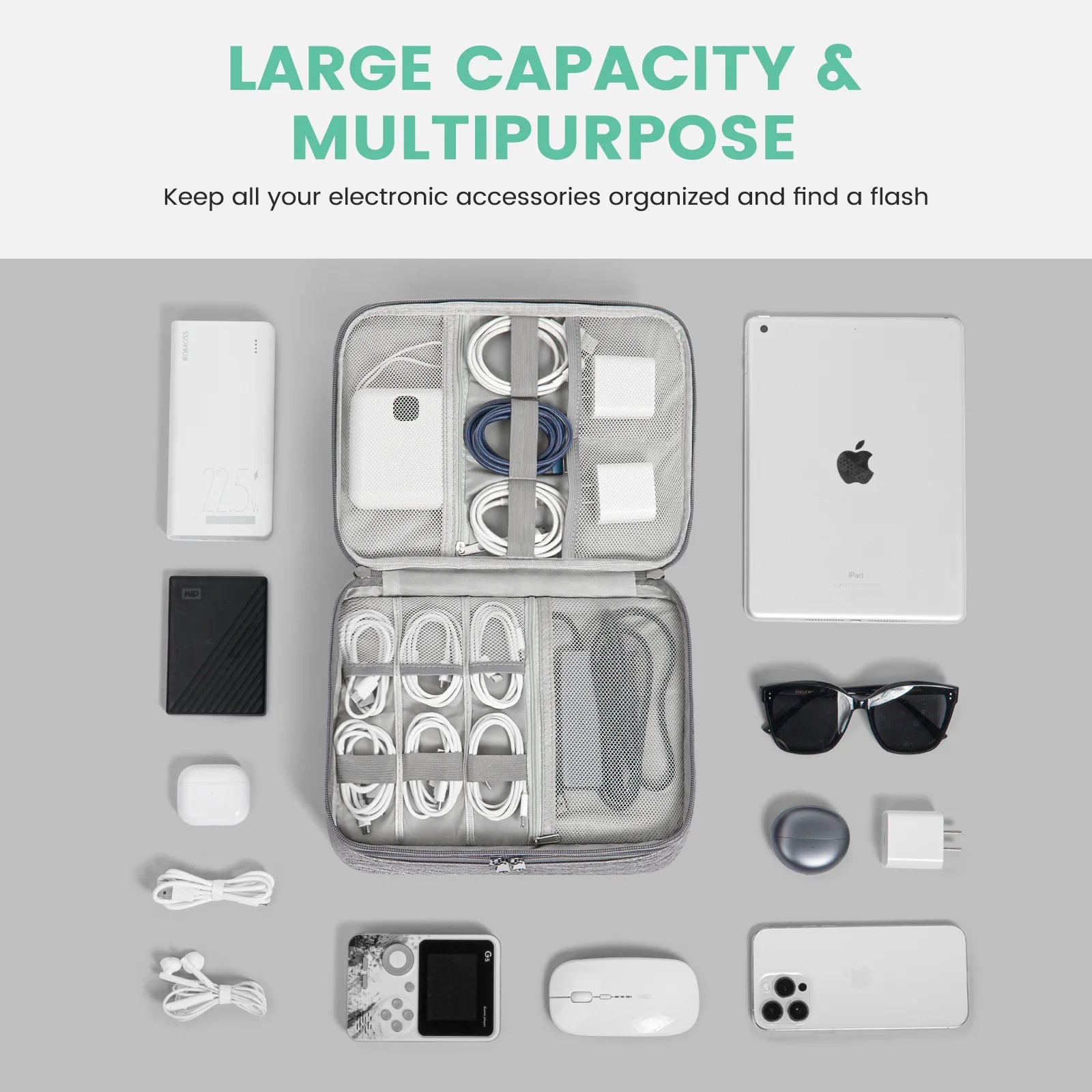 Electronics Organizer Travel Case – Water-Resistant Cable Organizer Bag for Cords, Chargers & Travel Essentials