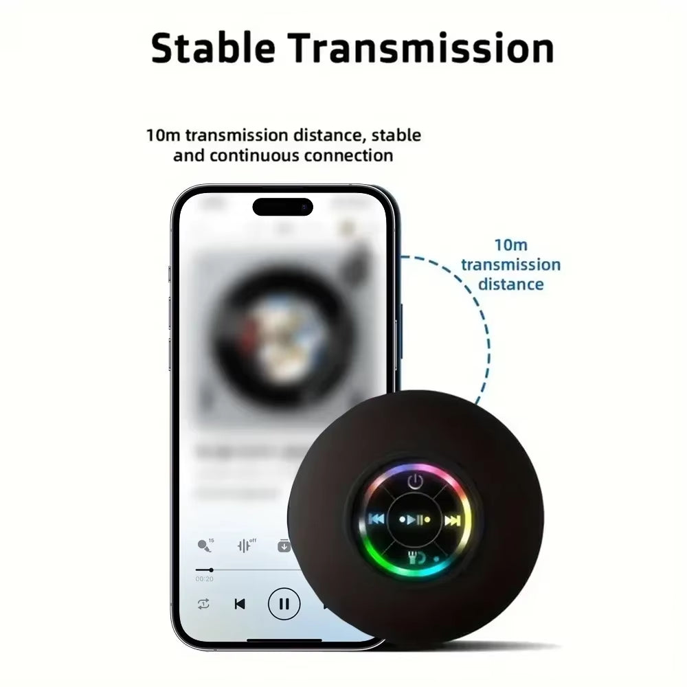 AquaBeat Mini: Waterproof LED Bluetooth Speaker with Powerful Sound &amp; Suction Cup Mount