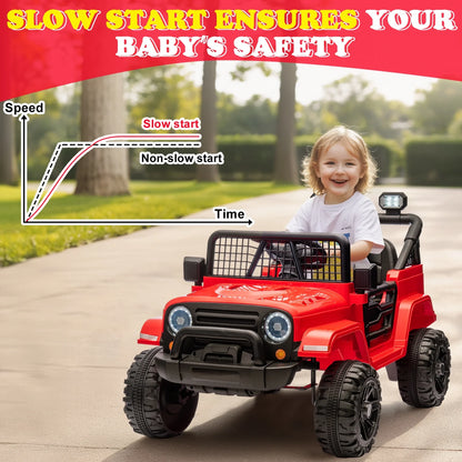2V Kids Ride-On Truck Car with Parent Remote Control, LED Lights – Red: