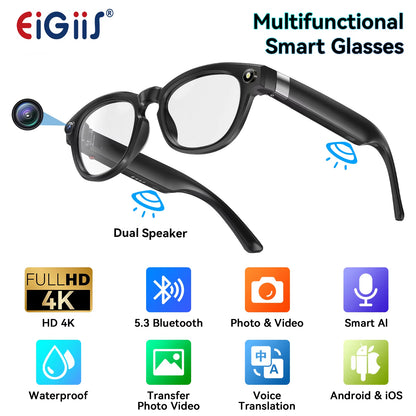 AI Smart Glasses with Bluetooth Call &amp; AI Voice Translate — Intelligent Shooting &amp; Noise Reduction, Waterproof Design