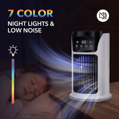 3-in-1 Portable Air Conditioner Humidifier &amp; Atmosphere Light – USB Cooler Fan for Office &amp; Home