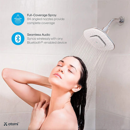 🚿 4.9” White Showerhead with Removable Magnetic Bluetooth Speaker – Model AT1490
