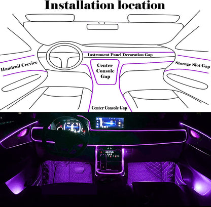 Interior Car LED Strip Lights – 6-in-1 RGB Ambient Lighting Kit with 315&quot; Fiber Optic, Bluetooth APP Control &amp; Music Sync