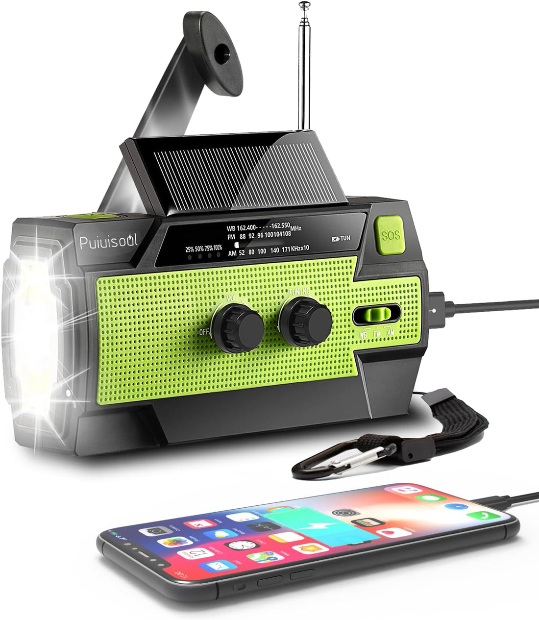 Emergency Radio – 4000mAh Weather Radio with Hand Crank &amp; Solar Charging, AM/FM/NOAA, SOS Alarm, LED Flashlight, Motion Sensor Reading Lamp