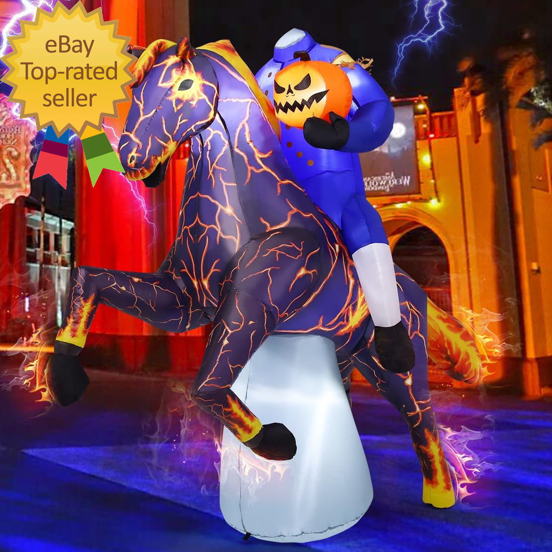 🎃💨 6FT Long Halloween Inflatable Headless Horseman – Spooky Outdoor Blow-Up Decoration with LED Lights for Yard, Lawn, or Garden Display