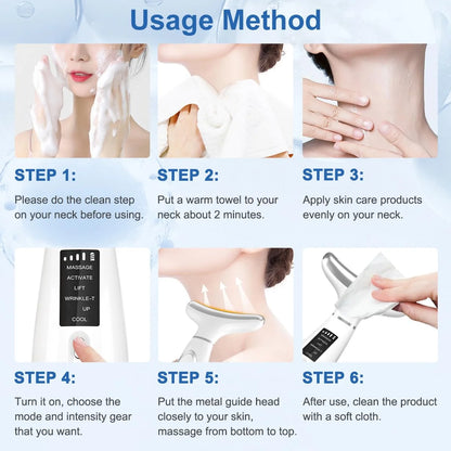 6-in-1 Facial &amp; Neck Beauty Device – Multifunctional Skin Care Massager with Light Therapy, Vibration, Thermal, Cooling &amp; Microcurrent for At-Home Face Sculpting