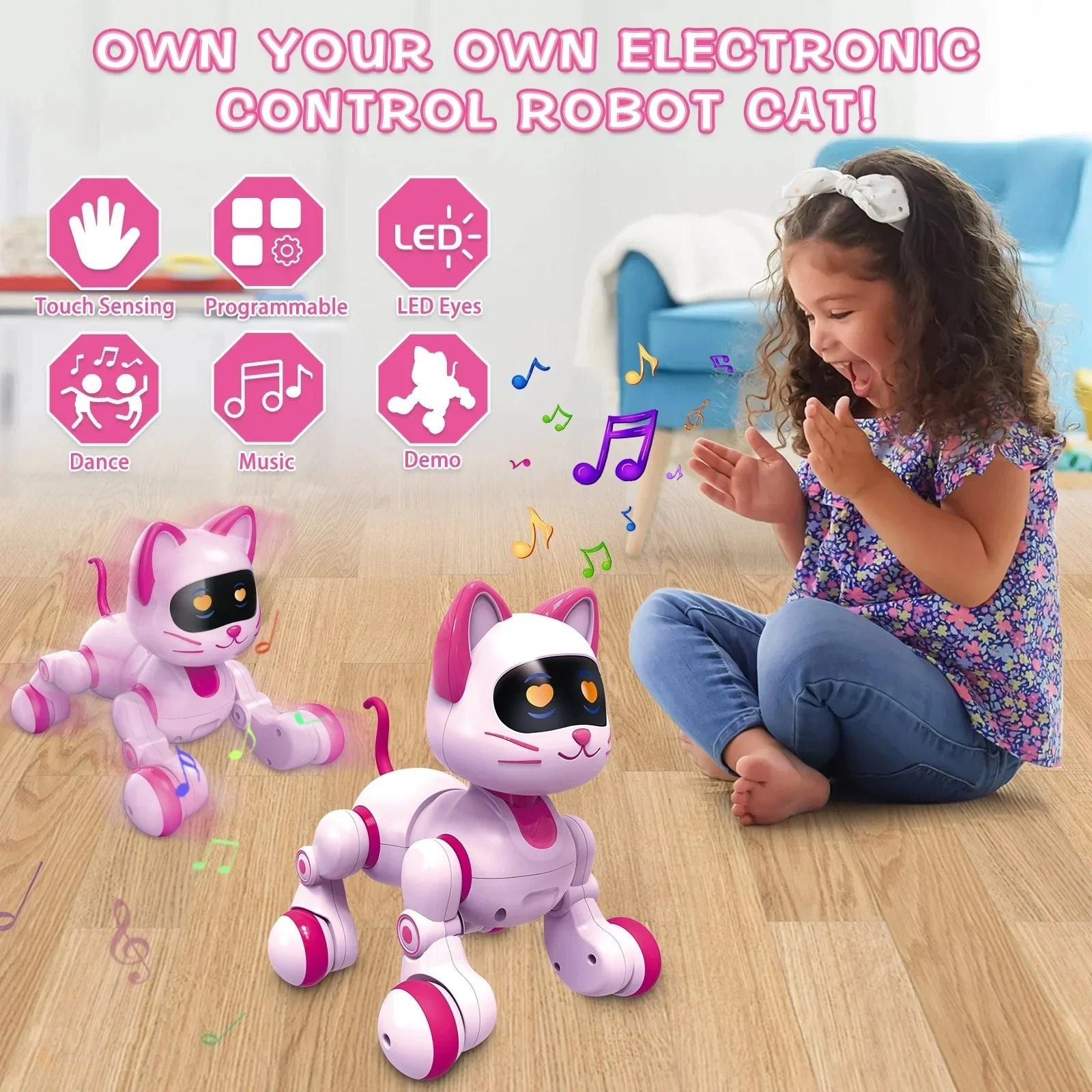Programmable Robot Cat Toy – Remote Control Interactive Singing &amp; Dancing Robot with LED Eyes for Kids
