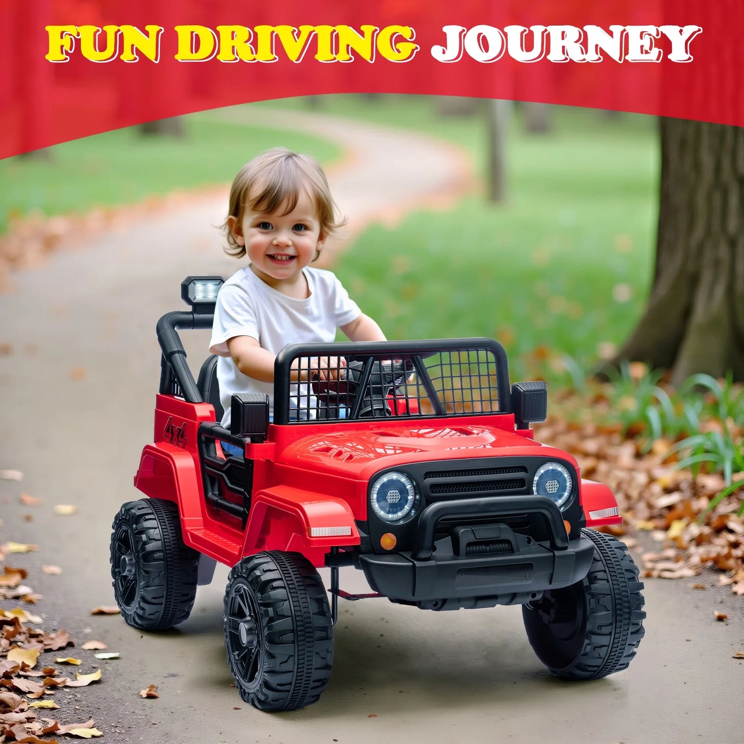 2V Kids Ride-On Truck Car with Parent Remote Control, LED Lights – Red: