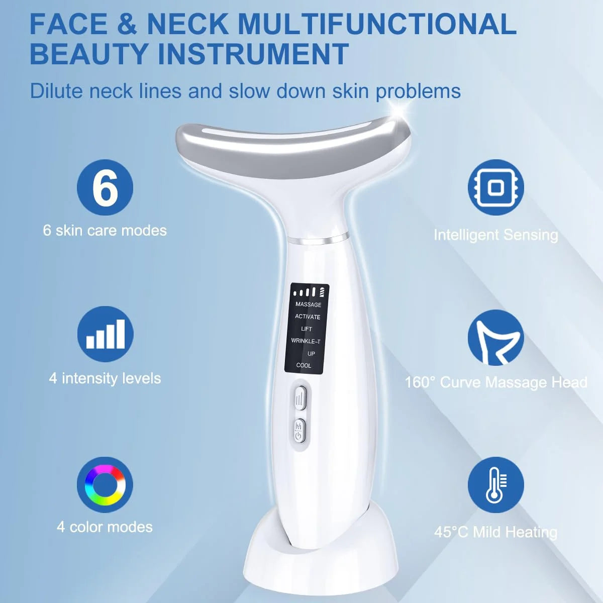 6-in-1 Facial &amp; Neck Beauty Device – Multifunctional Skin Care Massager with Light Therapy, Vibration, Thermal, Cooling &amp; Microcurrent for At-Home Face Sculpting