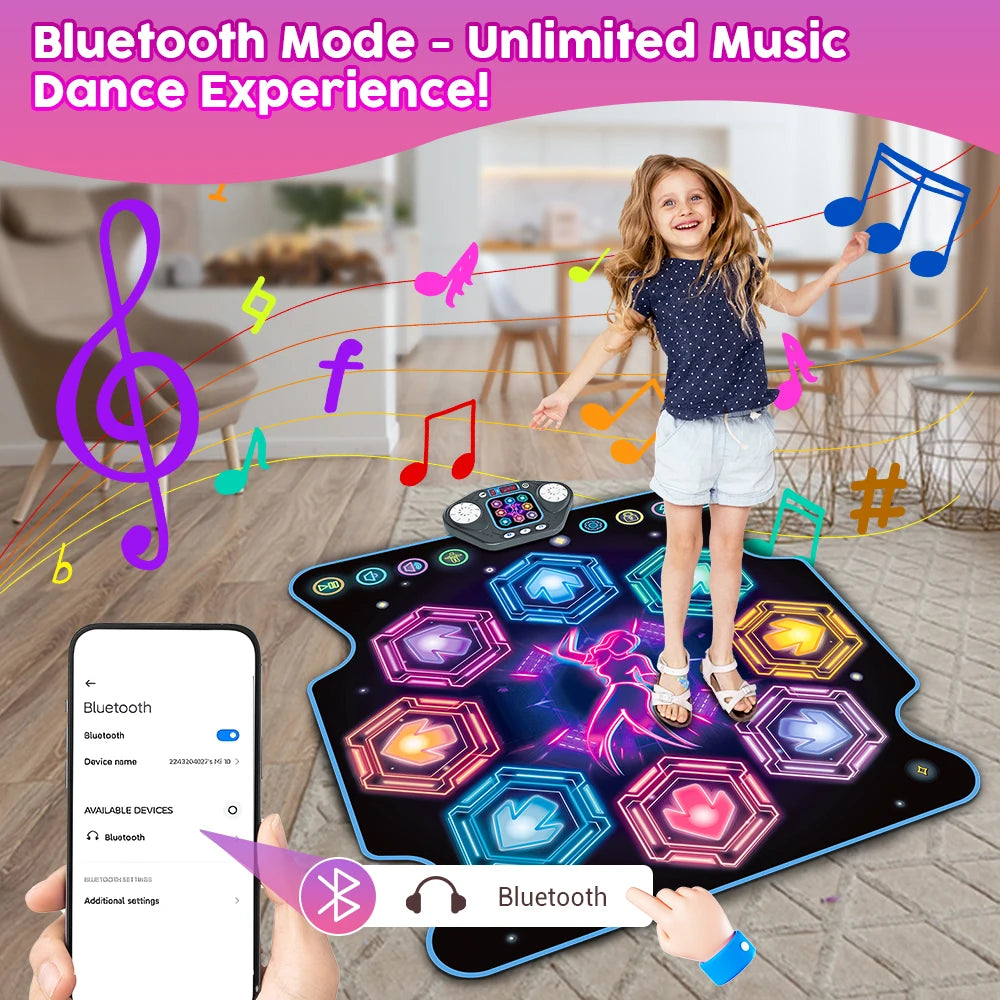🎵 Dance Mat for Kids – 27 Levels, 8 LED Keys, Bluetooth Music Play Mat with 5 Game Modes, Built-in Songs (Ages 3+)