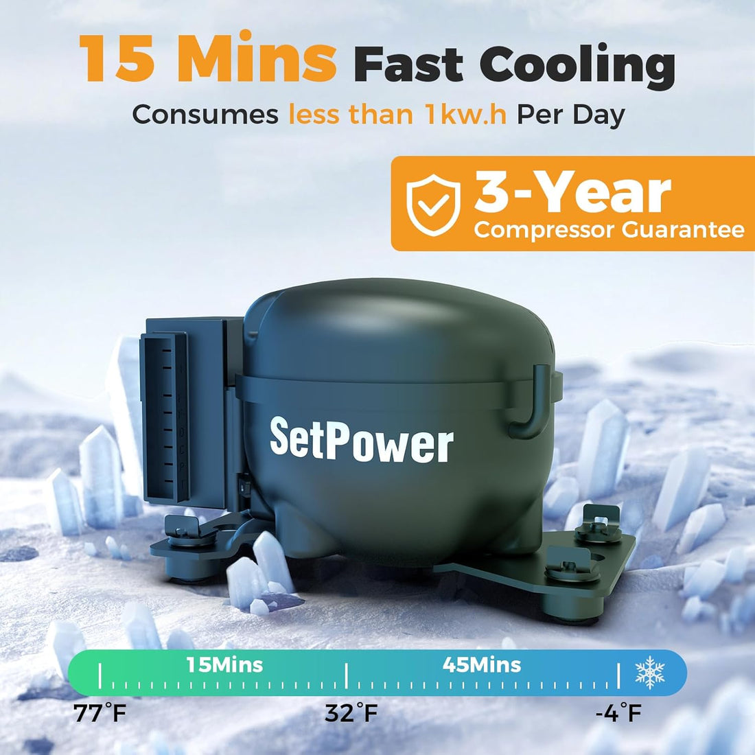 FC15 Portable 12V Car Refrigerator &amp; Freezer – 15L/15.8Qt Fast Cooling Electric Cooler with Dual Power (12/24V DC &amp; 110/240V AC) – Black &amp; Grey